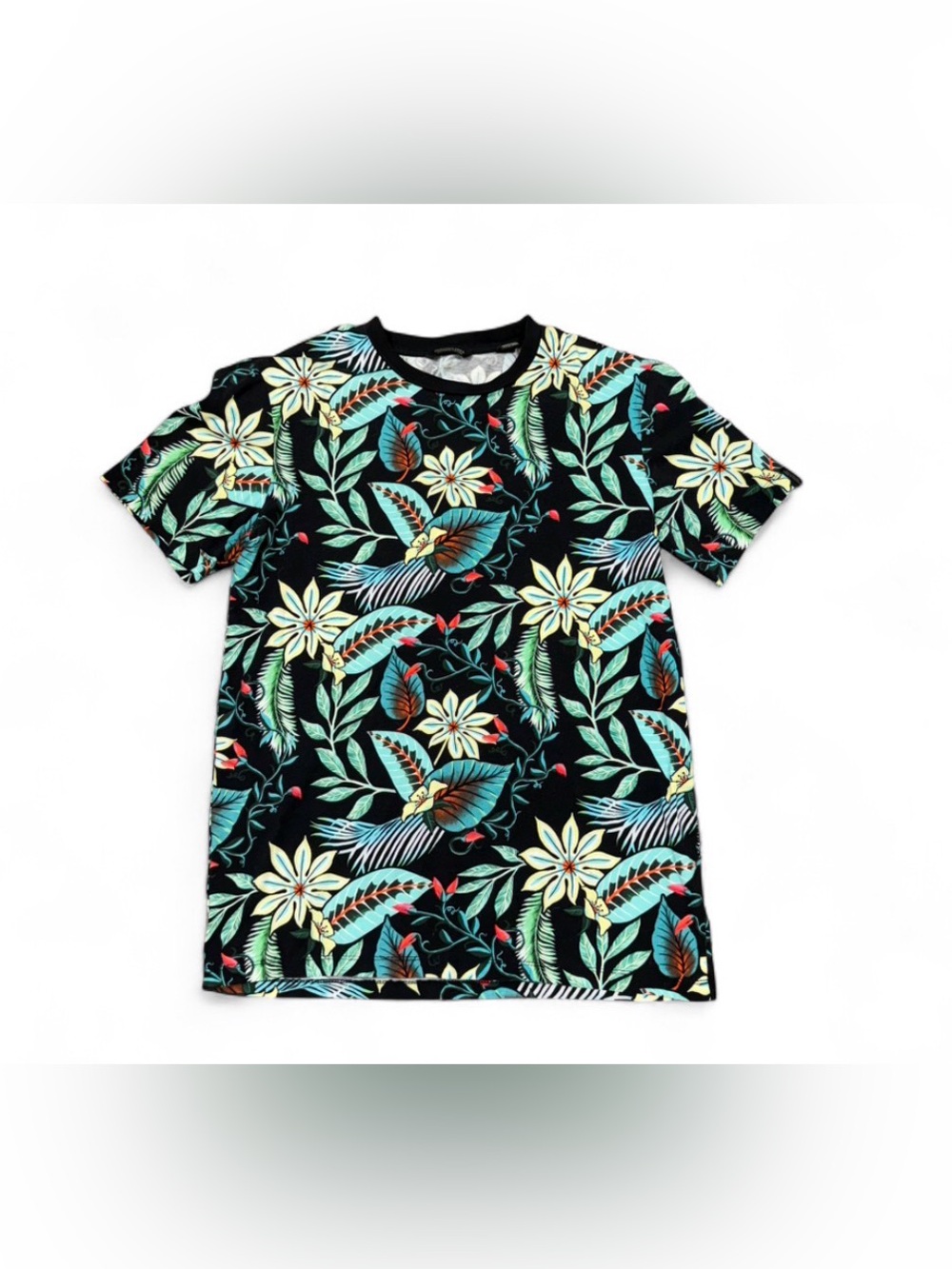 Scotch & Soda Tropical Floral Print T Shirt Size M Black Graphic Tee